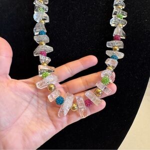 Clear Crackle Ice Quartz Necklace Chunky Genuine Gemstone  Statement Necklace